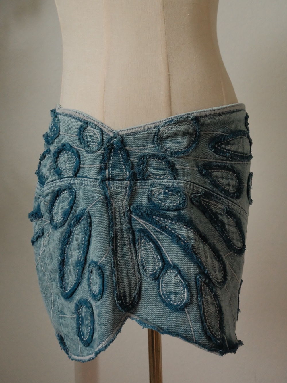 Free People Distressed Blue Denim Mini Skirt
